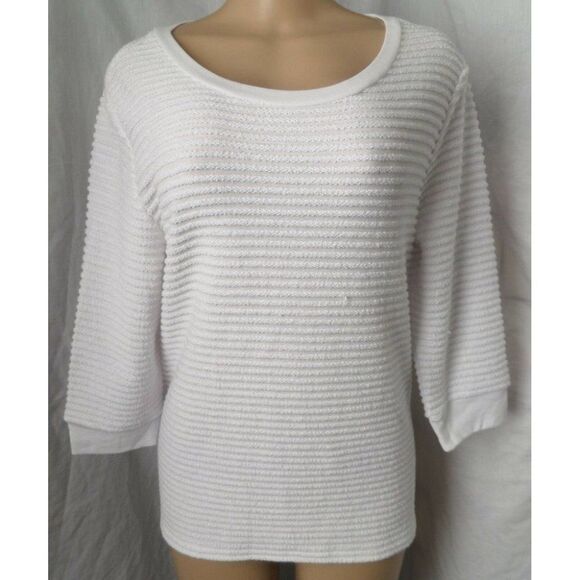 ANN TAYLOR WHITE TEXTURED CAREER CASUAL PREPPY CLASSIC SWEATSHIRT SIZE: L NWT - Picture 2 of 5